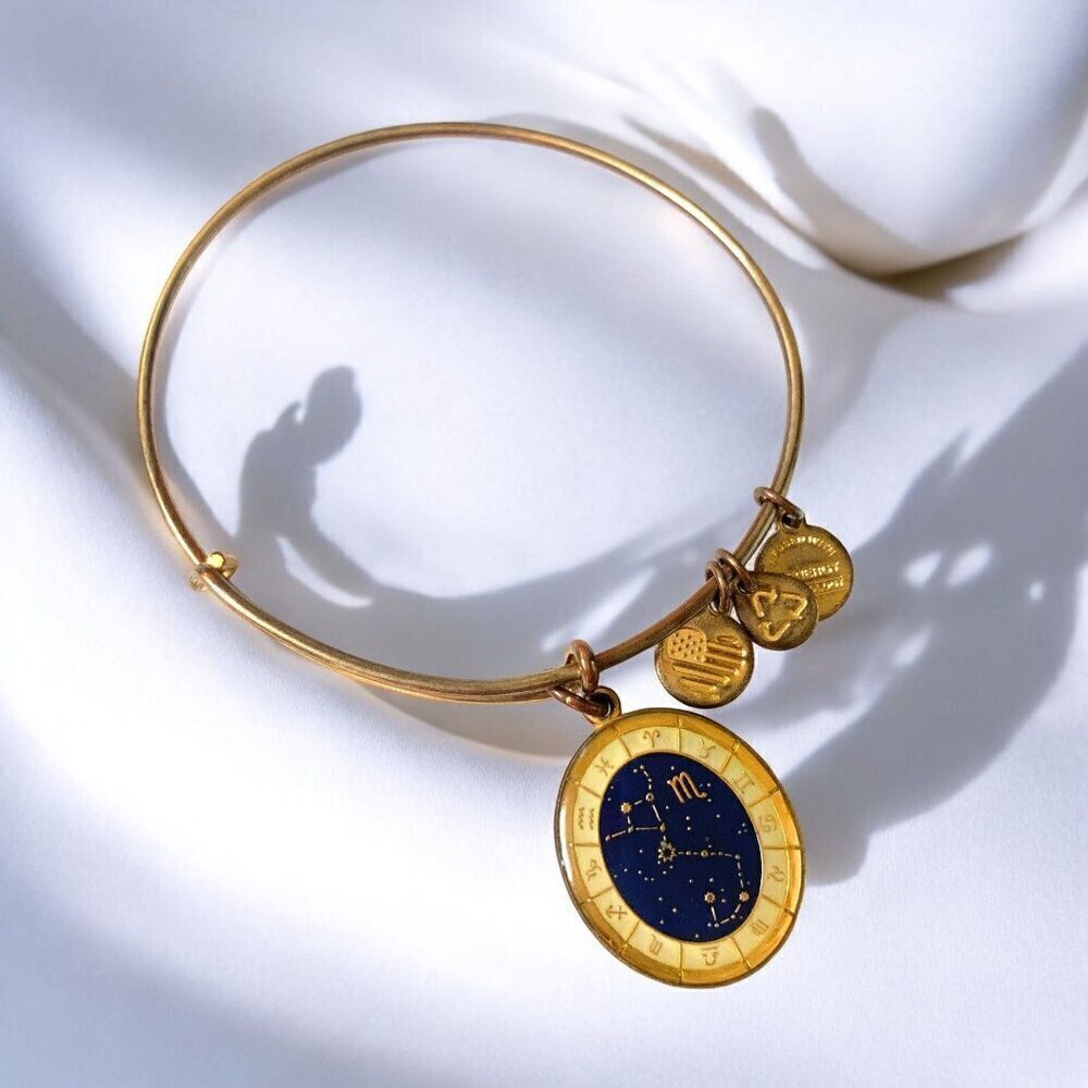 Alex and Ani Scorpio Astrological Charm Bracelet Gold Finish - Expands 2"- 3.5"